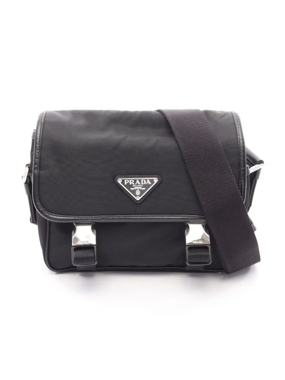 Prada Shoulder Bag Re-Nylon Tessuto Saffiano Black Nylon Leather Triangle Logo